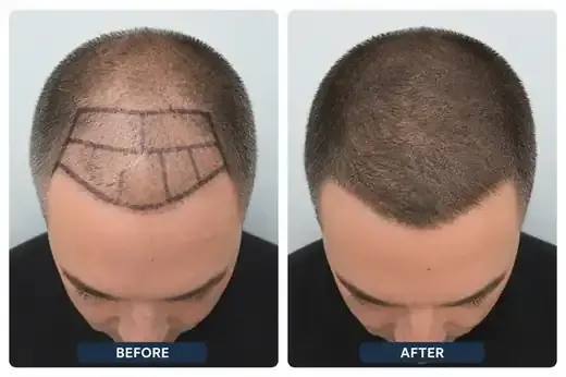 Hair transplant scar concealment before and after, real patient