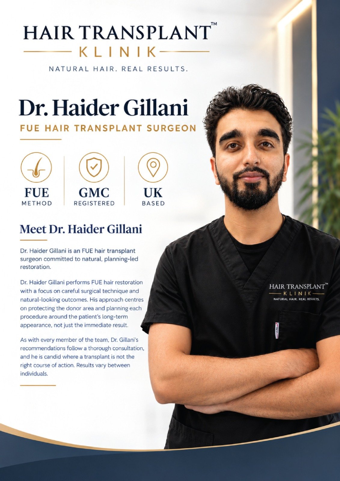 Dr. Haider Gillani - Hair Transplant Klinik GMC registered surgeon